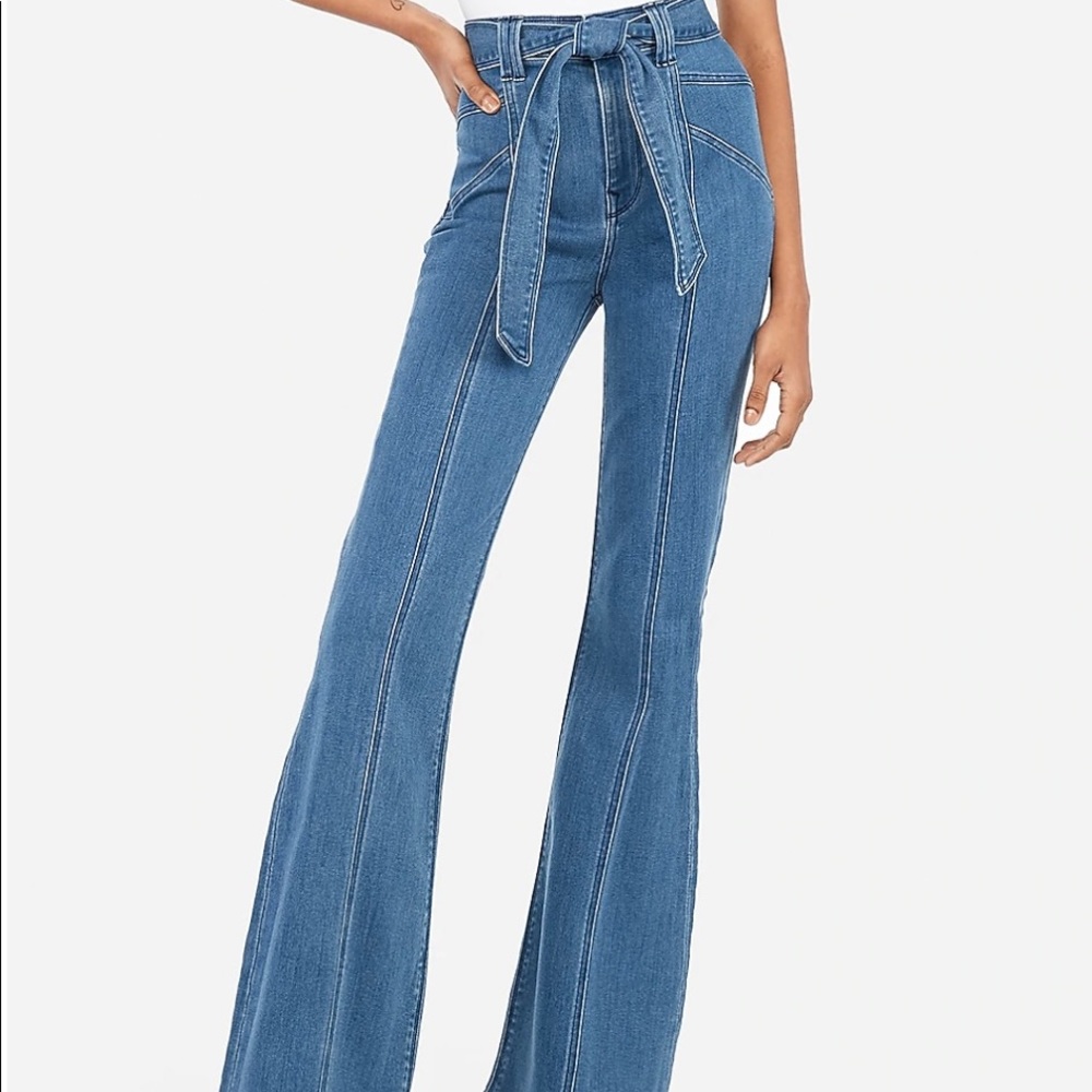 Super High Waisted Medium Wash Bell Flare Jeans